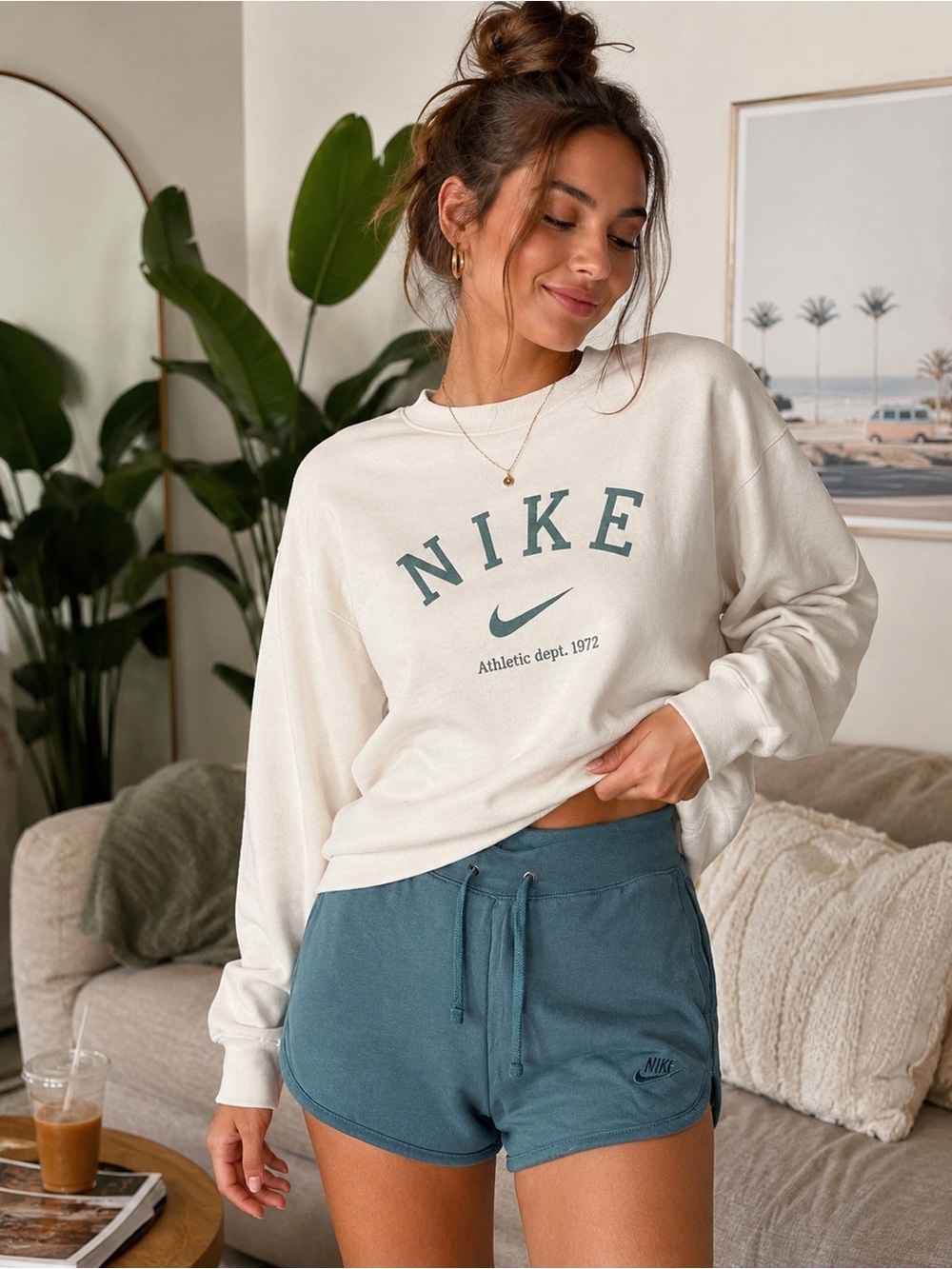 Nike Phoenix Fleece Teal Green Lounge Relaxed Cozy Athleisure Sweat Shorts